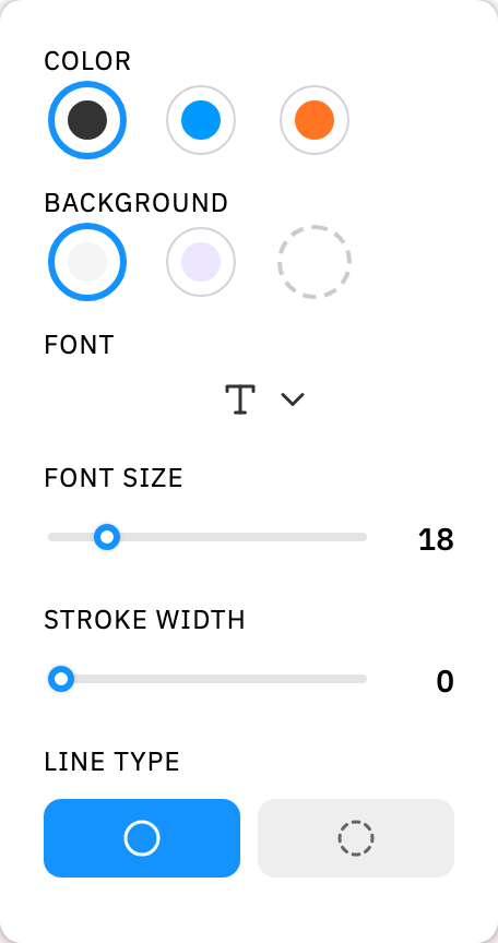 The vanilla style panel showing color, background, font and stroke controls for a selected annotation
