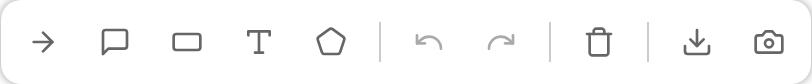 The vanilla AnnotationToolbar with arrow, comment, sticky note, box, text, polygon, undo, redo, erase and delete buttons